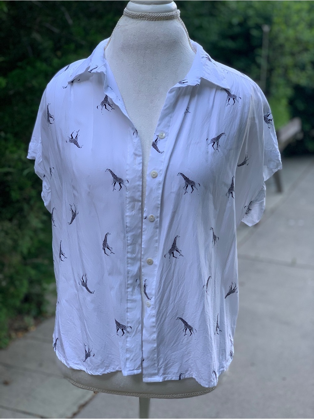 Jane and Delancey White Short-Sleeve Button-Down with Giraffe Print